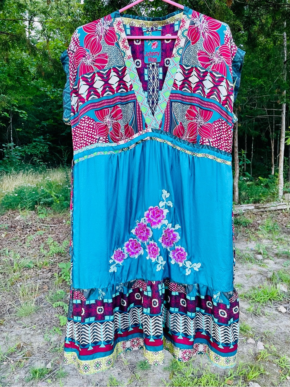 Johnny Was Ellis floral silk high waist drawstring midi dress - Picture 2 of 13